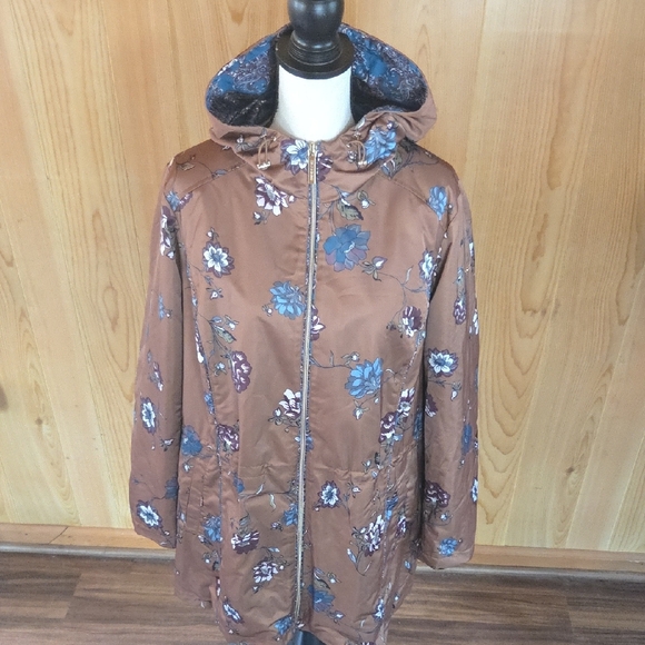 Dennis Basso Floral Brown Puffer Jacket - Picture 10 of 10